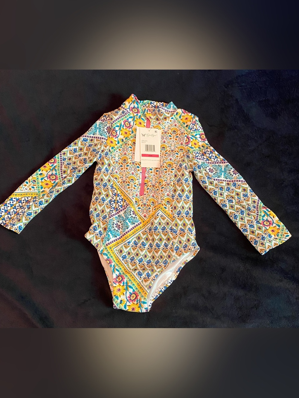NWT Jessica Simpson Multi-Color Zip-Front Long Sleeve Swim One-Piece (18 month)